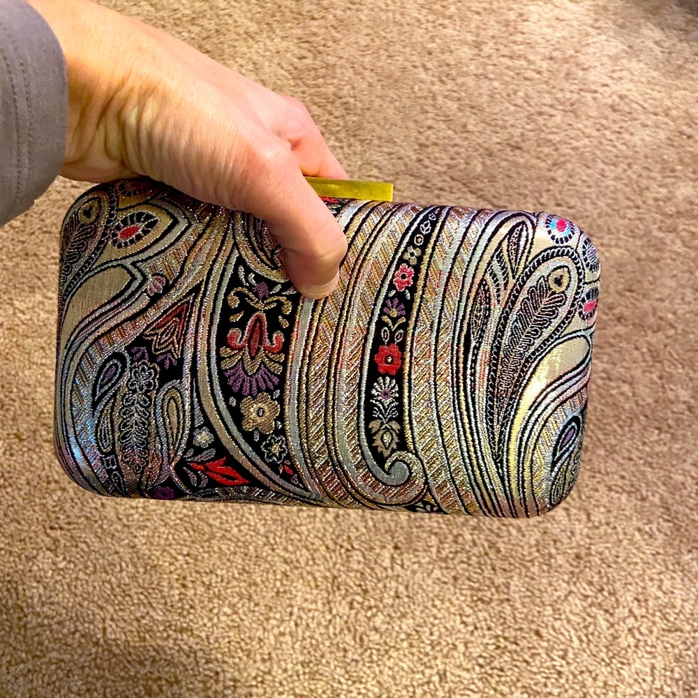 New J. Crew Metallic woven Clutch